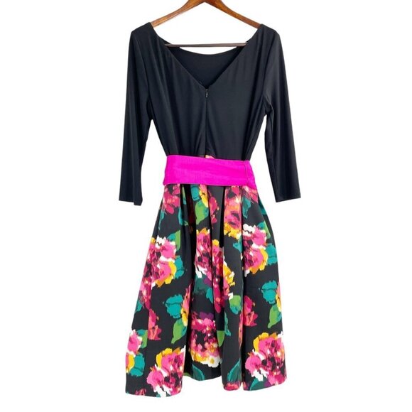 Eliza J Fallie Fit and Flare Floral Jersey Tea Length Belted Dress Womens 14 - Picture 4 of 9
